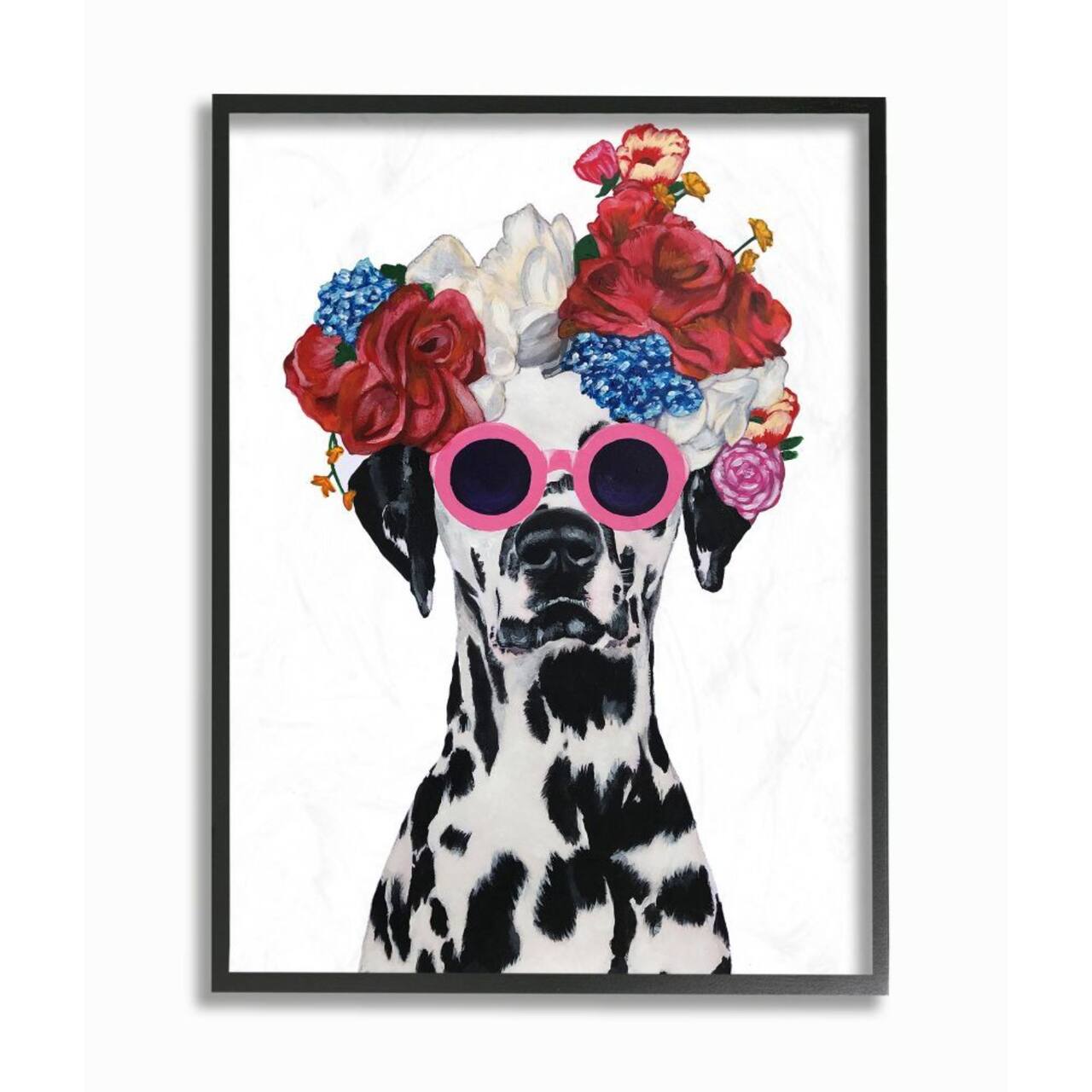 Stupell Industries Dalmatian With Flower Crown & Sunglasses Black Framed Wall Art